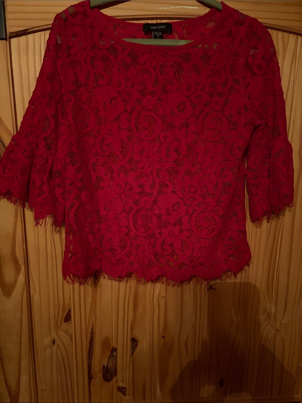 Karen Kane Red Floral Lace Blouse